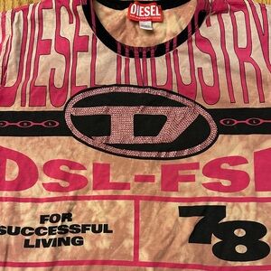 Diesel Pink and Tan Graphic Short Sleeve Tee